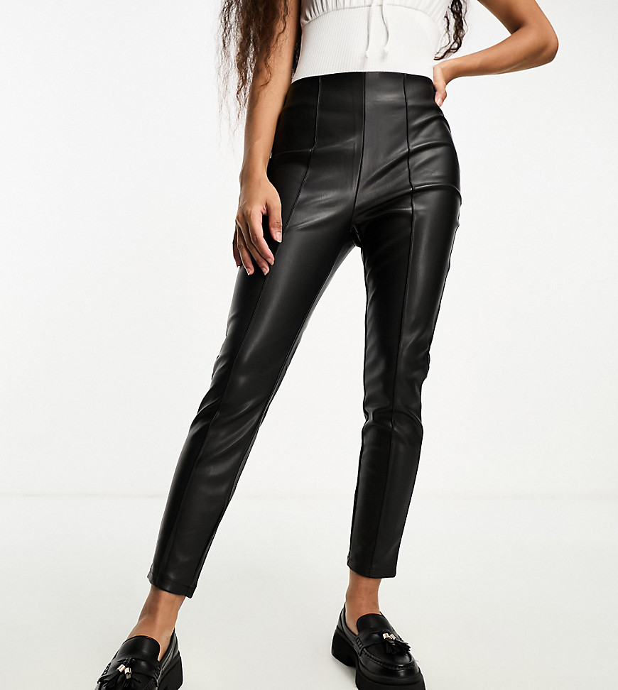 ASOS DESIGN Petite stretch faux leather cigarette trouser in black