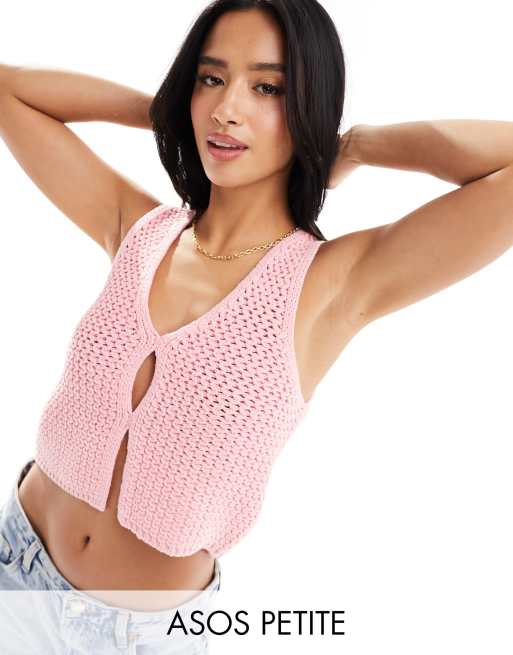 ASOS DESIGN Petite - Strikket top med chunky syninger i pink