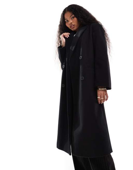 ASOS DESIGN Petite strong shoulder dad coat in black