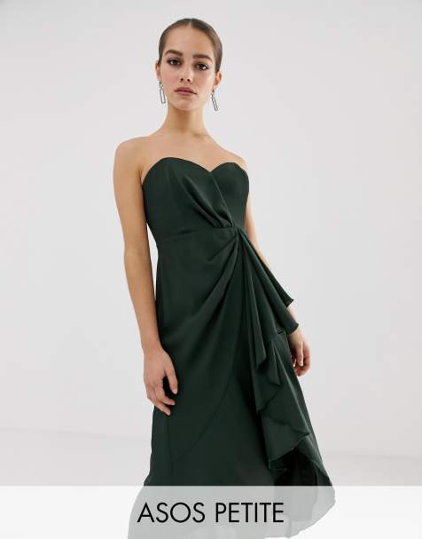 ASOS DESIGN Petite structured bandeau midi dress with drape front