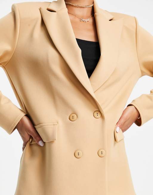 ASOS DESIGN Petite structured jersey double breasted blazer in camel, 3 of 4