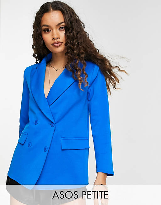  Petite structured jersey double breasted blazer in electric blue 