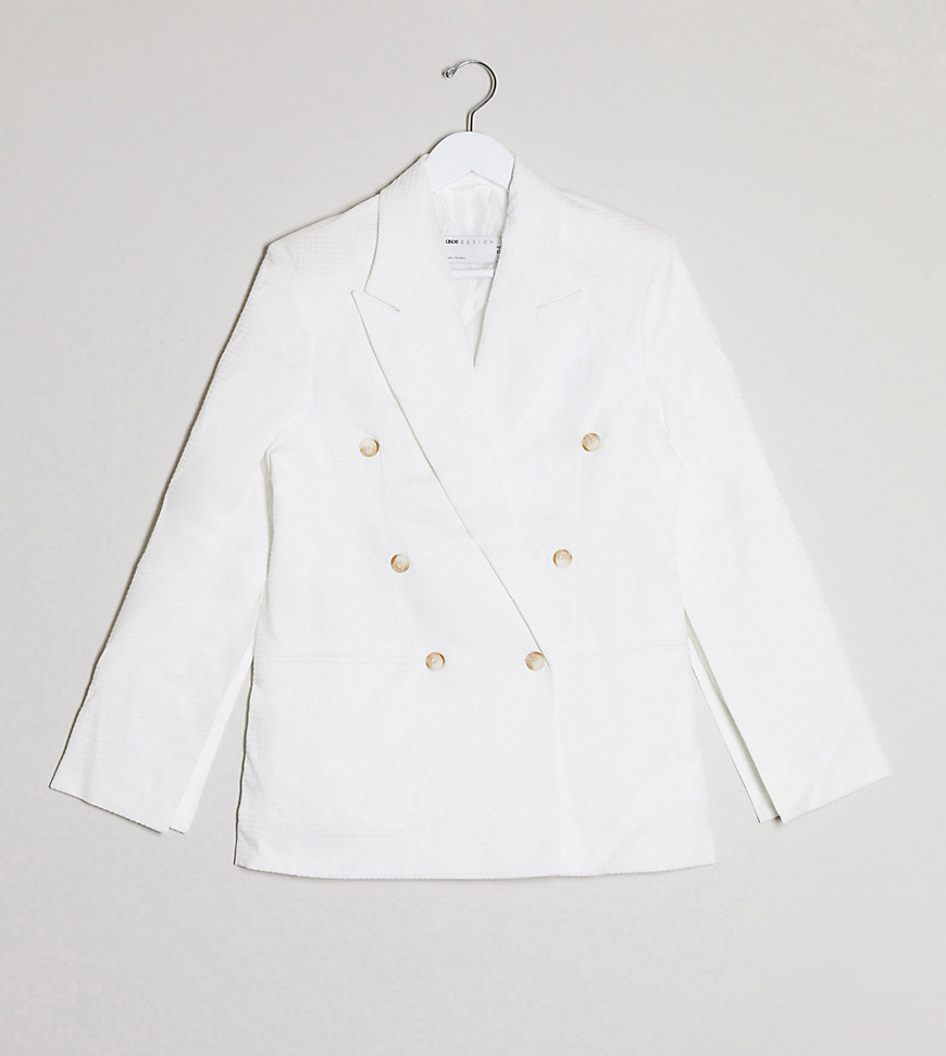 ASOS DESIGN Petite – Strukturierter Anzug-Blazer mit geschlitzten Ärmeln-Weiß