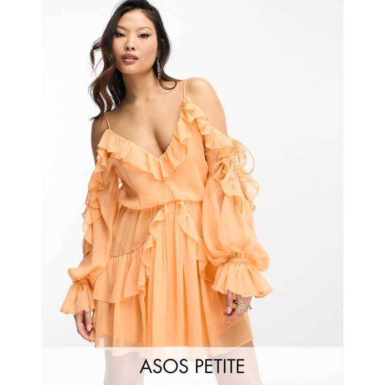 Bijoux petite frill mini dress clearance apricot