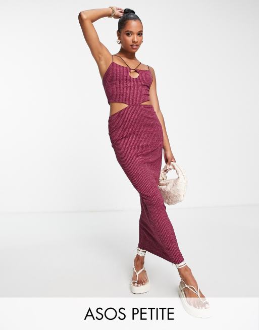ASOS DESIGN Petite – Sukienka maxi na ramiączkach ze spódnicą z obniżonym stanem z różowym efektem space dye