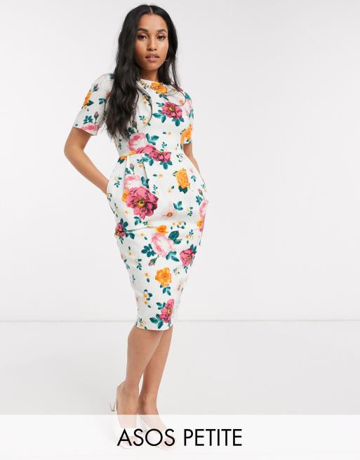 ASOS DESIGN Petite – Sukienka midi o obcisłym kroju z kieszeniami i kwiatowym wzorem – do nabycia wyłącznie w ASOS!
