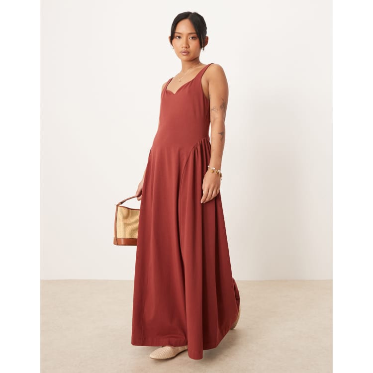 ASOS Design Petite Summer Maxi Dress with Full Skirt in rust-Orange