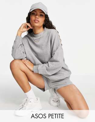 Asos Petite Asos Design Petite Summerweight Tracksuit Oversized Sweat / Sweat Short With Pintuck In Gray Heather In Grey