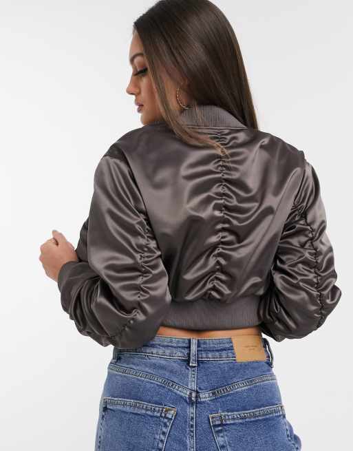 Cropped satin shop bomber jacket