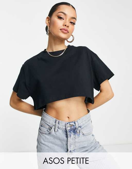 ASOS DESIGN Petite fitted crop t-shirt with long sleeve in black