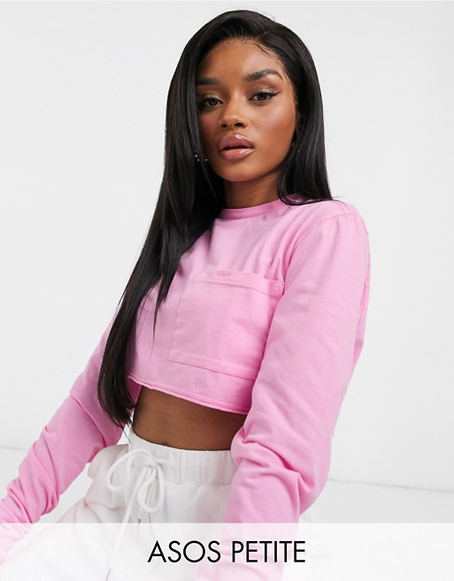 ASOS DESIGN Petite crop t-shirt with pocket in washed pink