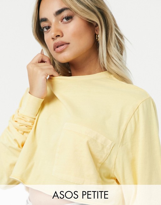 ASOS DESIGN Petite crop t-shirt with pocket in washed straw