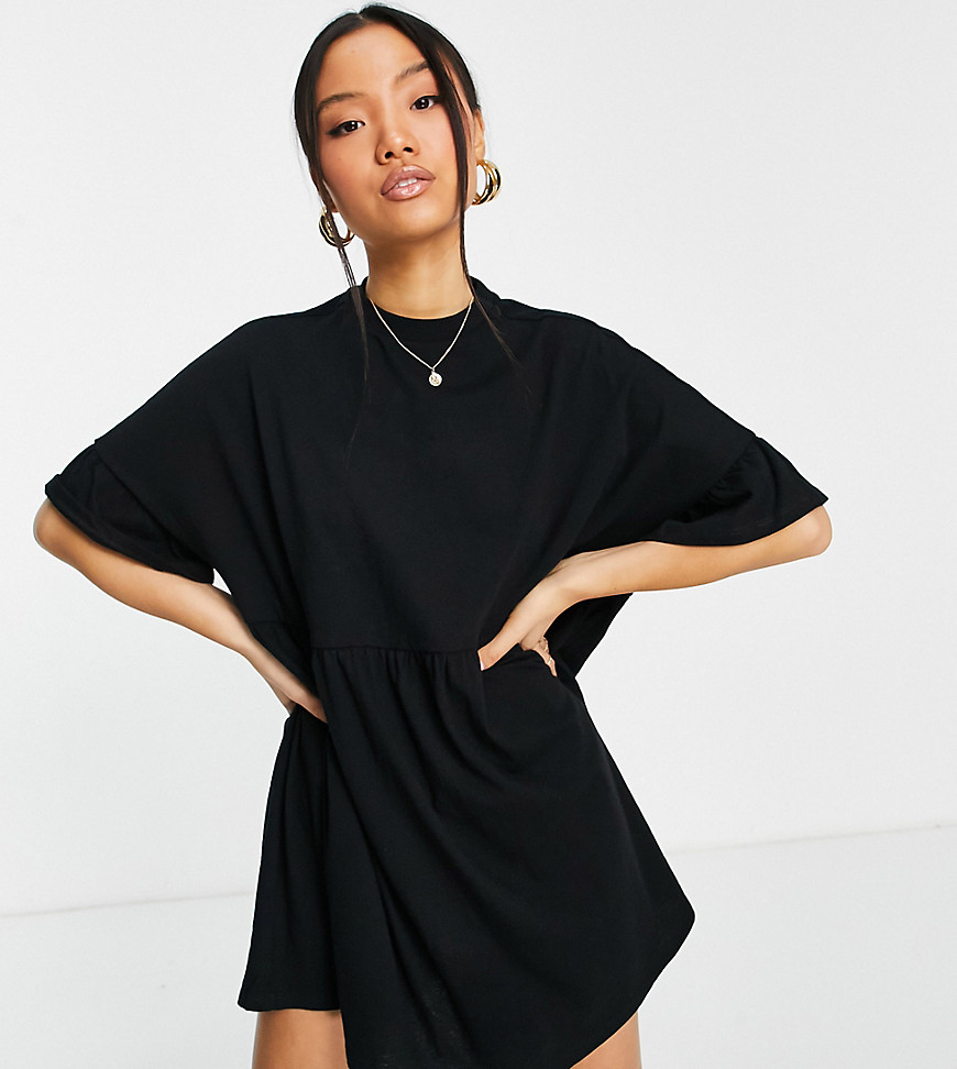 ASOS DESIGN Petite super oversized frill sleeve smock dress in black