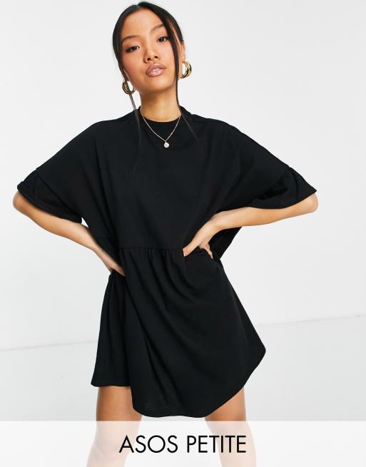 ASOS DESIGN Petite super oversized frill sleeve smock dress in black | ASOS