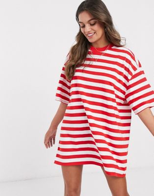 ASOS Jersey Baseball Mini Dress In Red and White Stripe