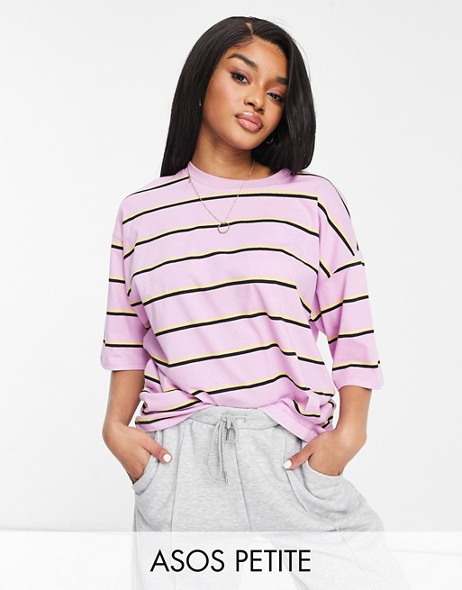 ASOS DESIGN Petite super oversized t-shirt with mixed stripe in lilac yellow and black