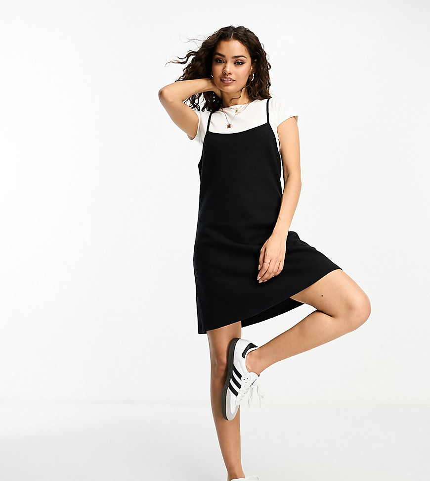 Asos Petite Asos Design Petite Super Soft 2 In 1 Slip Mini Dress In Black