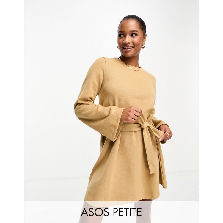 ASOS Design Knit Mini Sweater Dress with Crew Neck in camel-Neutral