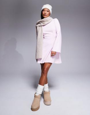 ASOS Petite ASOS DESIGN Petite supersoft grown on neck fit and flare mini dress in pink-Green