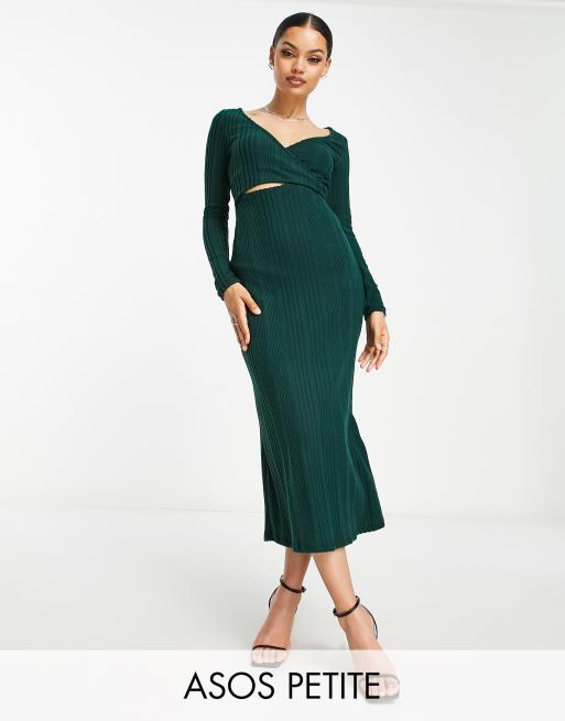 ASOS DESIGN Petite supersoft long sleeve wrap front maxi dress in bottle green