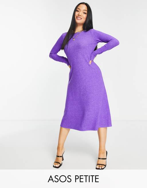 ASOS DESIGN Petite - Superzachte midi swingjurk met lange mouwen in violet