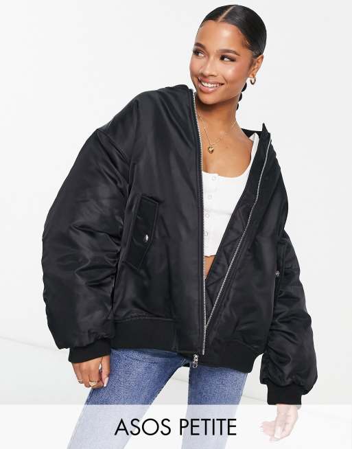 ASOS DESIGN Petite – Svart bomberjacka i oversize modell