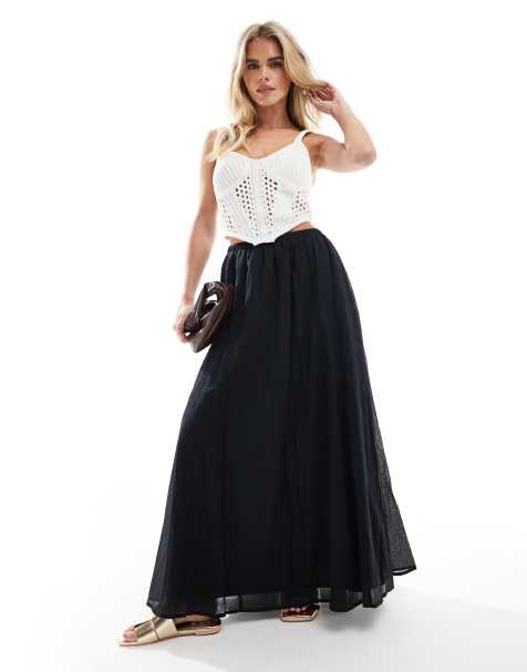 ASOS DESIGN Petite – Svart, klockad maxikjol i bomull - view 1
