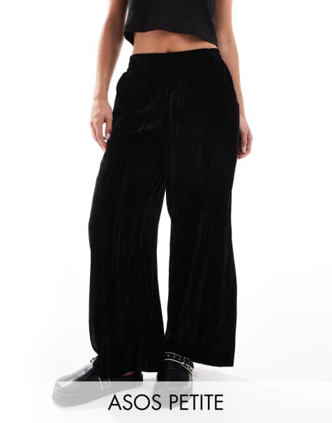 ASOS DESIGN Petite – Svart, krinklad byxor i sammet med resårmidja - view 1
