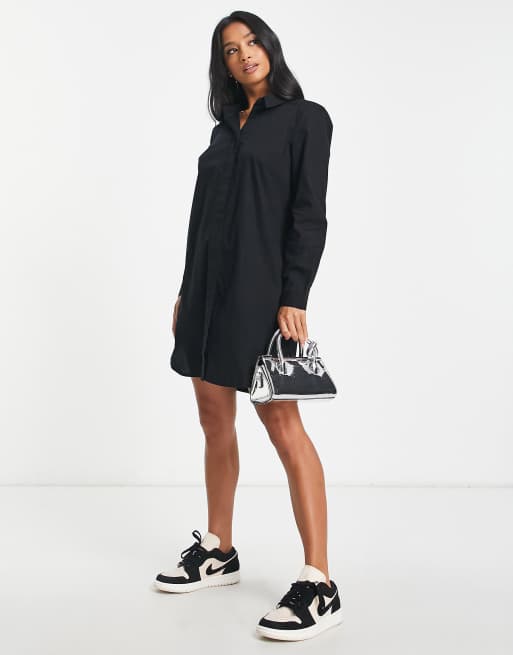 ASOS DESIGN Petite – Svart skjortklänning i minimodell av bomull, 3 av 4