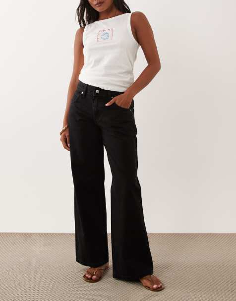 ASOS DESIGN Petite – Svarta, baggy boyfriend-jeans i oversize - view 1