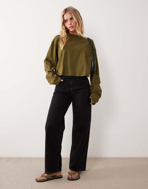 ASOS DESIGN Petite – Svarta dad jeans med vida ben - view 1