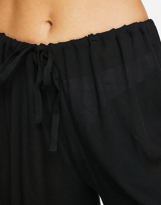 ASOS DESIGN Petite – Svarta strandbyxor i palazzostil med dragsko, 4 av 4