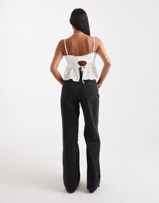 ASOS DESIGN Petite – Svarttvättade dad jeans med vida ben, 2 av 5