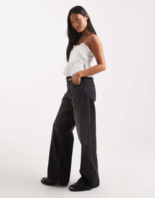 ASOS DESIGN Petite – Svarttvättade dad jeans med vida ben, 3 av 5