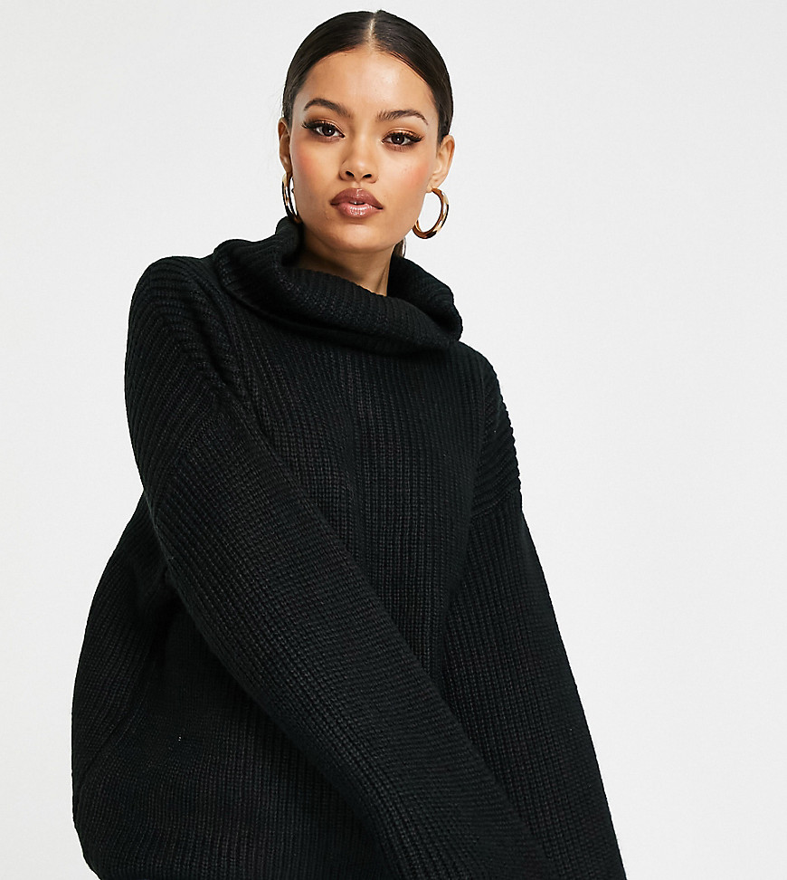 ASOS DESIGN Petite sweater in rib with high neck in black