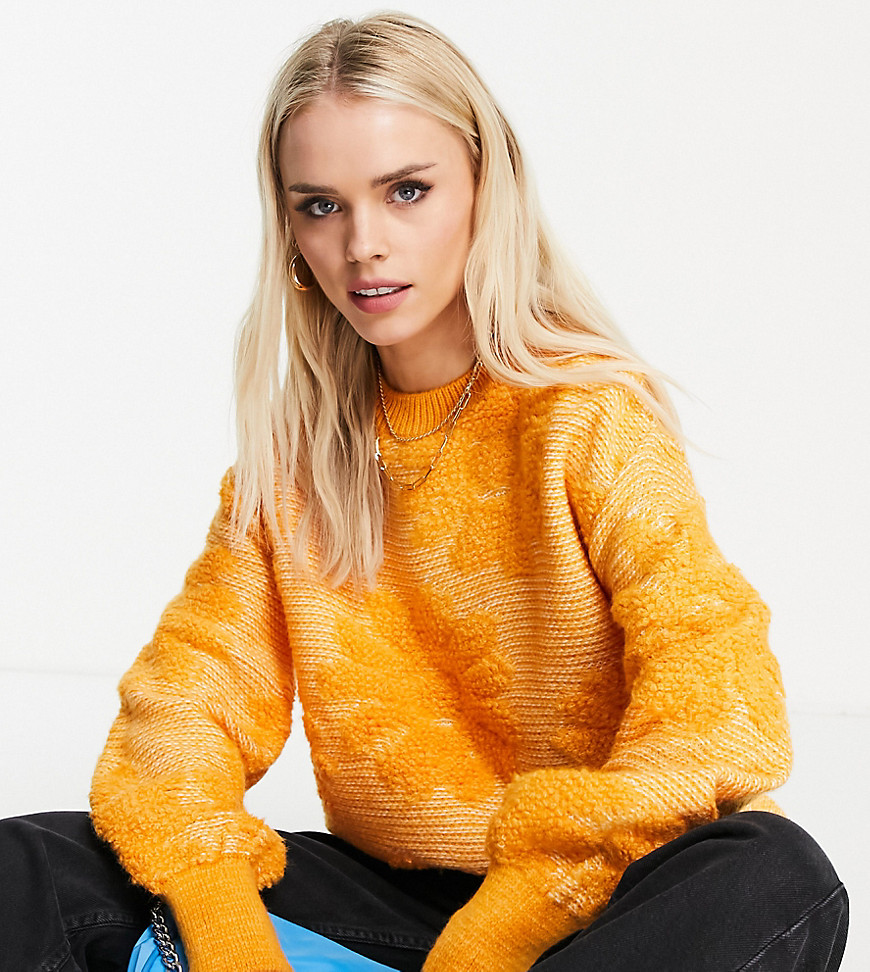 ASOS DESIGN Petite sweater in textured floral pattern in orange