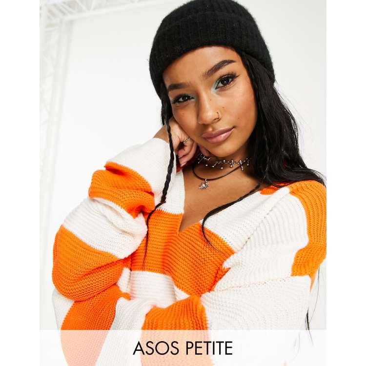 ASOS DESIGN Petite sweater with open collar in textured orange