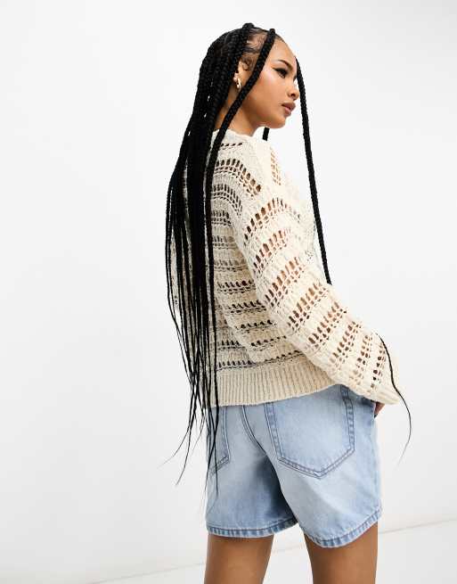 ASOS DESIGN sweater in open stitch in cream