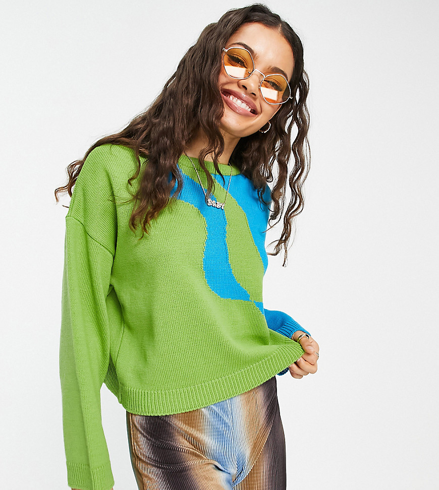 ASOS DESIGN Petite sweater with wave pattern in green