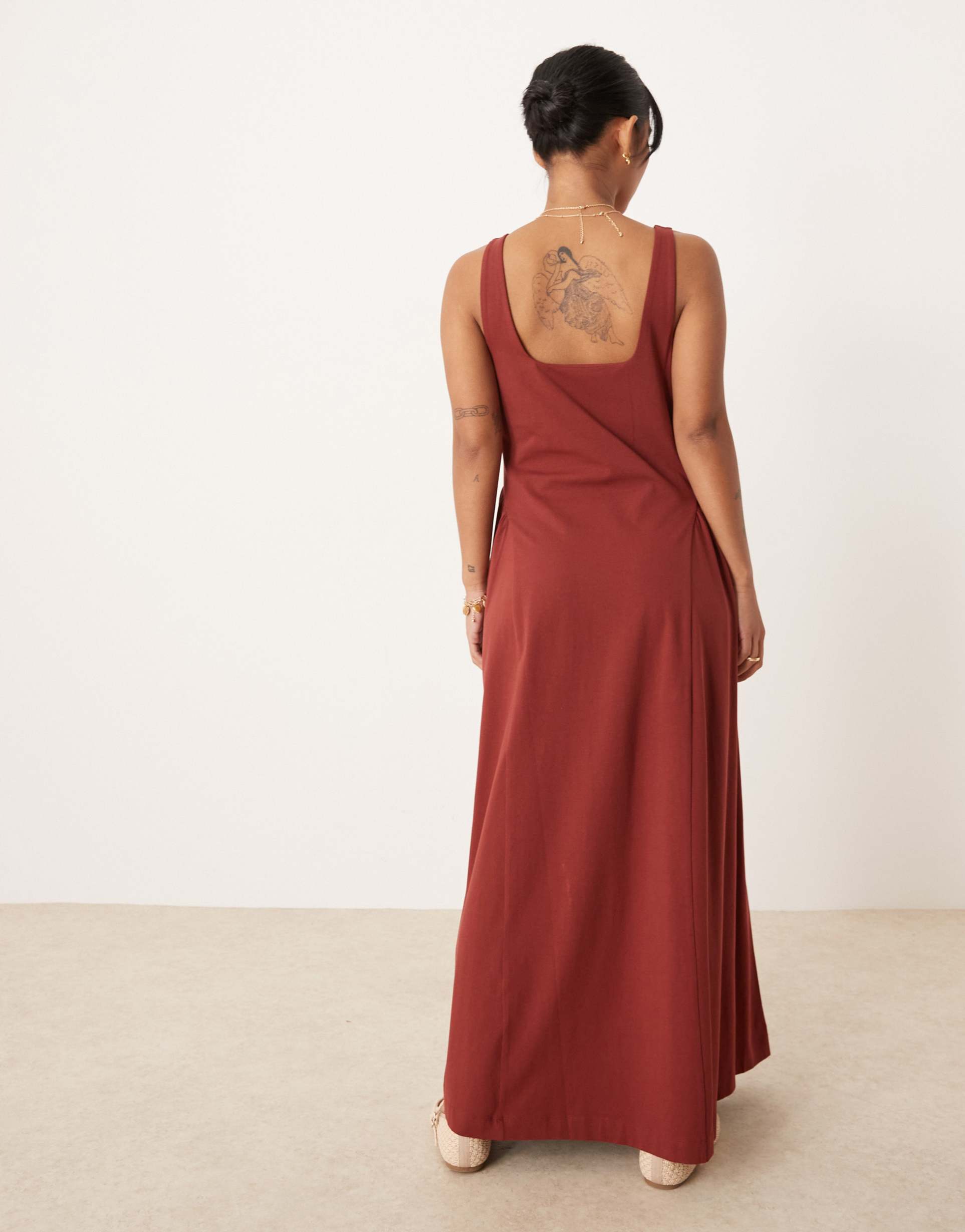 asos design petite sweetheart neckline midi dress in rust