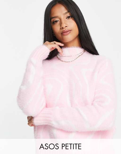 ASOS DESIGN Petite – Sweter oversize z puszystej przędzy w różowo-biały wzór