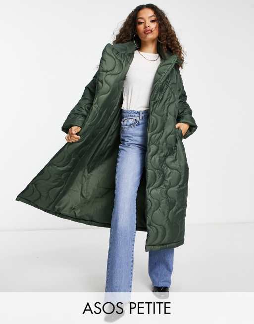 Topshop longline puffer jacket in forest green