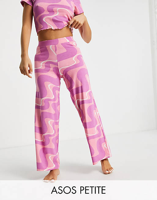 ASOS DESIGN Petite swirl tee & wide leg trouser pyjama set in pink