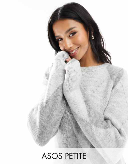 ASOS DESIGN Petite – Szary sweter ze wzorem w romby