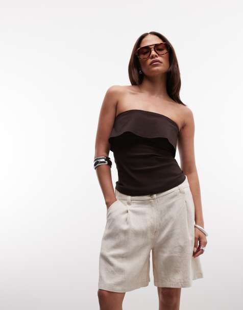 ASOS DESIGN Petite – Szorty dad fit o luźnym kroju z dodatkiem lnu w naturalnym kolorze - view 1