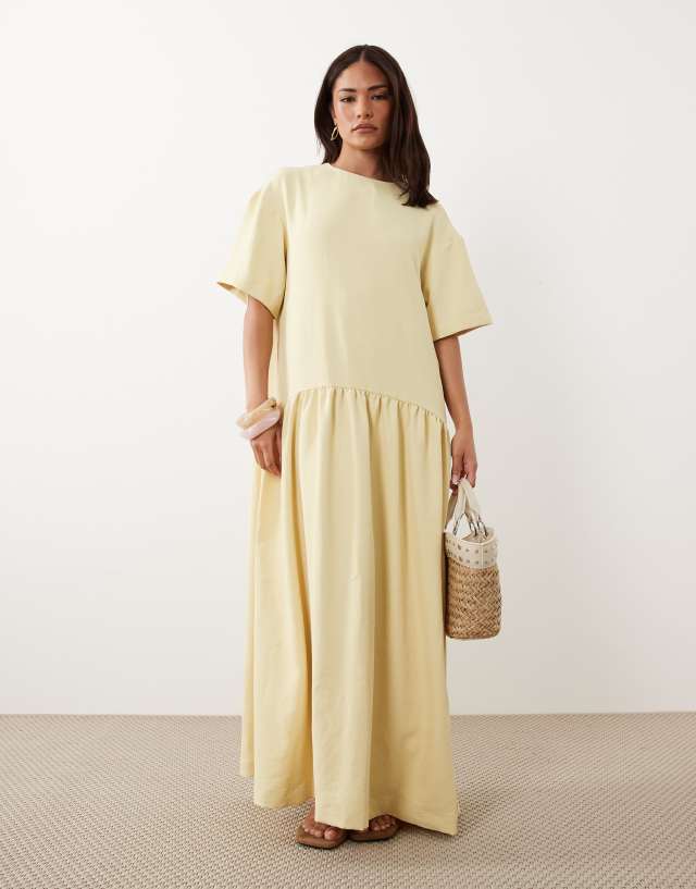ASOS DESIGN Petite T-shirt drop waist midi dress in buttermilk