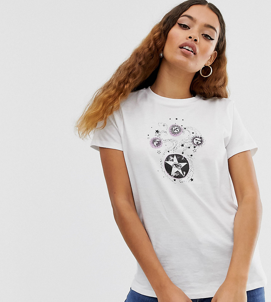 ASOS DESIGN Petite - T-shirt met mystieke print van organisch katoen-Wit