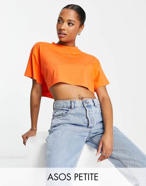 ASOS DESIGN Petite – T-Shirt mit sehr kurzem Schnitt in Flammenorange