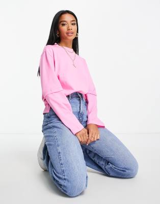 T-shirt oversize a doppio strato rosa a maniche lunghe - ASOS Design Petite T-shirt donna  - immagine2