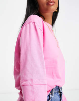 T-shirt oversize a doppio strato rosa a maniche lunghe - ASOS Design Petite T-shirt donna  - immagine3